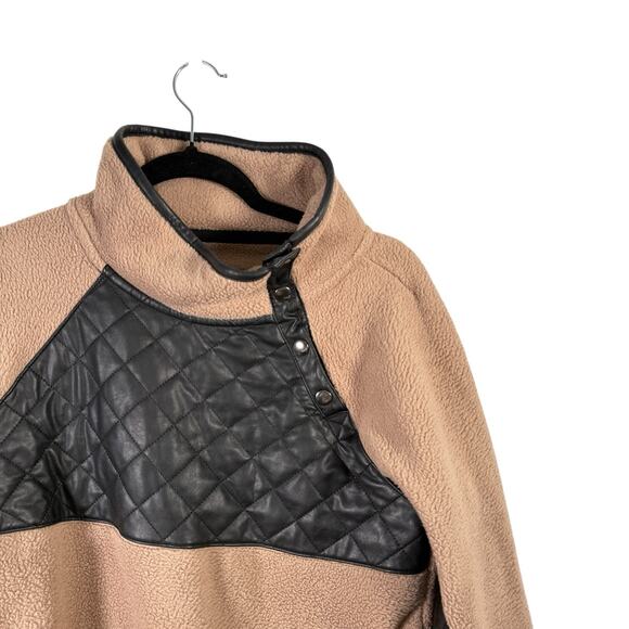Abercrombie & Fitch Taupe Brown Sherpa Fleece Faux Leather Pullover Womens Small - Picture 2 of 7